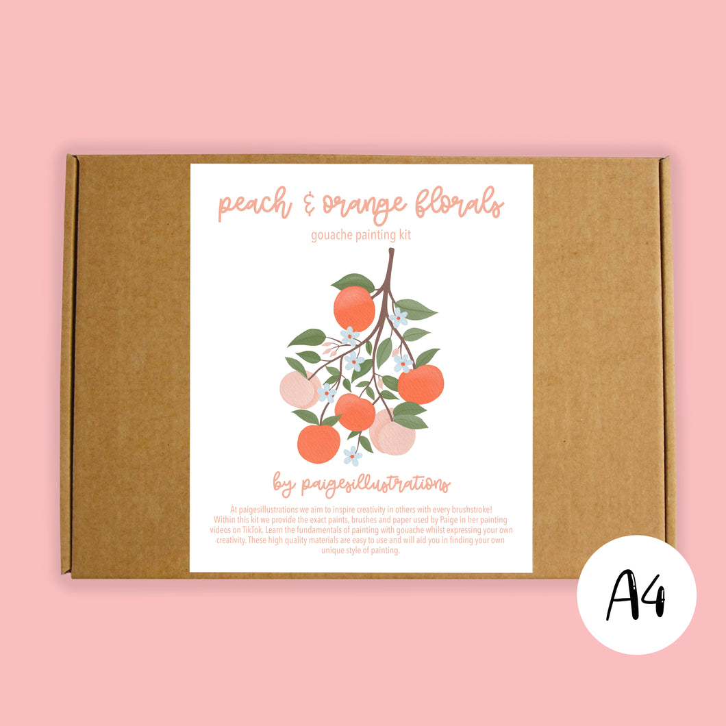 Peach & Orange Florals - Gouache Painting Kit (A4)